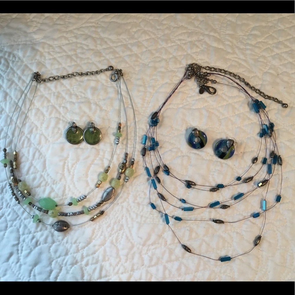 Two Chico’s Fishline Necklaces w/Matching Earrings